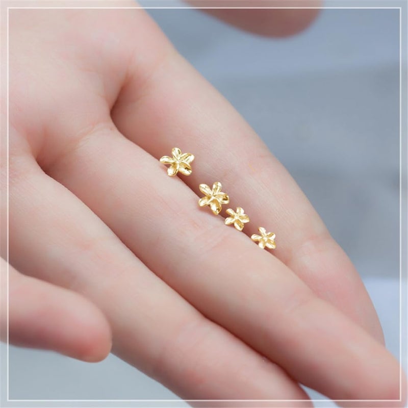 Dtja 3 Pairs Tiny Flower Stud Earrings 925 Sterling Silver Set for Women Girls Cute Cartilage 20g Studs Tragus Post Pin Hypoallergenic Jewelry Gifts Birthday Holiday Gold-Tone - Image 5