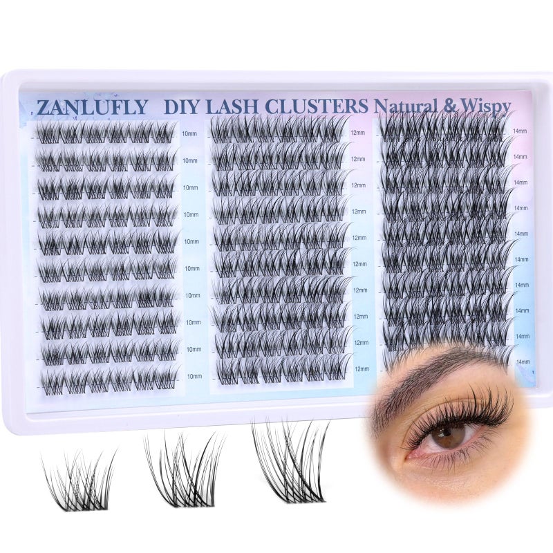 zanlufly Lash Clusters Wispy Eyelash Clusters Natural CC-Curly Cluster Lashes zanlufly Wispy Individual Lashes 180Pcs Eyelash Extension 10 12 14MM DIY Lash Extension - Image 1