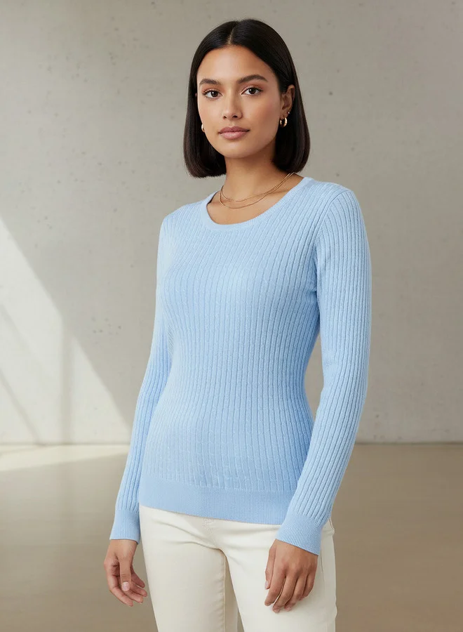 2Xtremz 2Xtremz Slim Fit Textured Round Neck Tricot Sweater