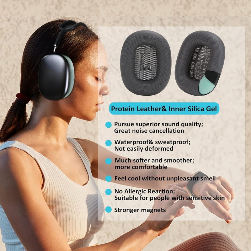 EARROCK Magnetic Ear Cushions for AirPods Max Silicone Ear Pads Replacement Ear Muffs EarCup Earpiece with Silica Gel, Protein Leather, Memory Foam Green, APMAX-17 - Image 2