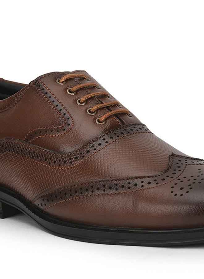 Liberty Fortune HOL-125E Lacing Brogue Shoes for Men with PU Sole | Comfortable & Lightweight | Cushioned Footbed | Durable & Trendy Design | Leather Insole | Formal Footwear (Tan - 44EU) - Image 5