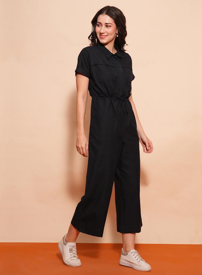globus Shirt Collar Waist Tie-Up Cargo Style Casual Jumpsuit - Image 2