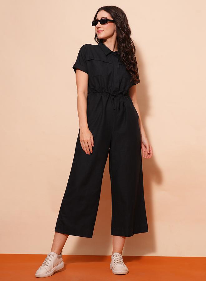 globus Shirt Collar Waist Tie-Up Cargo Style Casual Jumpsuit - Image 1