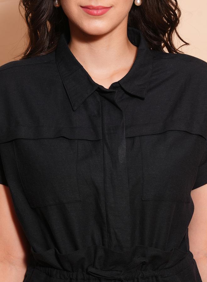 globus Shirt Collar Waist Tie-Up Cargo Style Casual Jumpsuit - Image 4