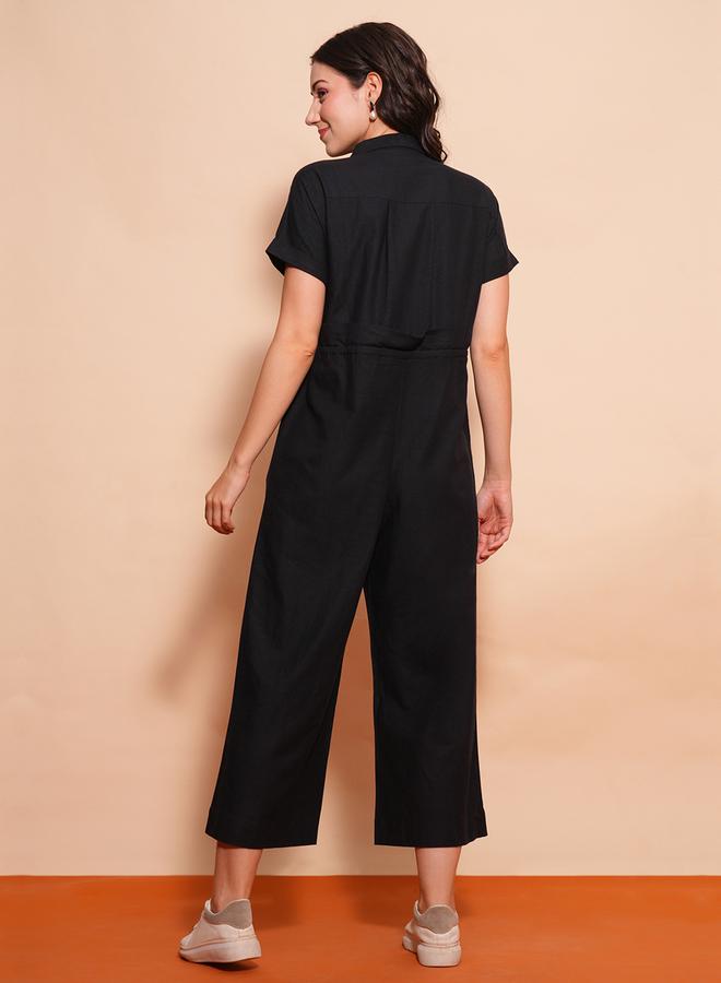 globus Shirt Collar Waist Tie-Up Cargo Style Casual Jumpsuit - Image 3