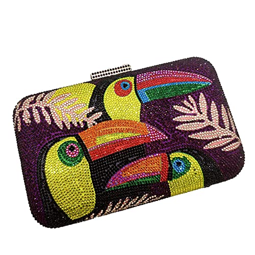 Boutique De FGG Mini Toucan Bird Crystal Clutch Purses for Women,Evening Minaudiere Handbags,Party Rhinestone Clutch Bag,Purple - Image 4
