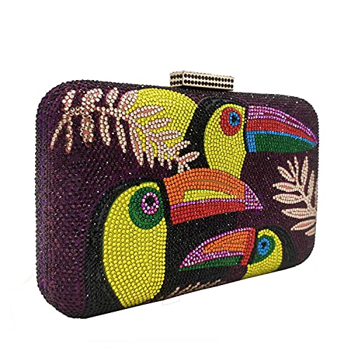 Boutique De FGG Mini Toucan Bird Crystal Clutch Purses for Women,Evening Minaudiere Handbags,Party Rhinestone Clutch Bag,Purple - Image 5