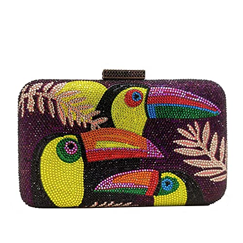 Boutique De FGG Mini Toucan Bird Crystal Clutch Purses for Women,Evening Minaudiere Handbags,Party Rhinestone Clutch Bag,Purple - Image 1
