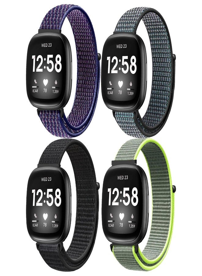 ShuYo Sport Loop Nylon Band Compatible with Fitbit Versa 4/Fitbit Versa 3 Bands/Fitbit Sense 2/Fitbit Sense, Adjustable Rugged Velcro Replacement Wristband Strap for Men Women(4 Pack) - Image 1