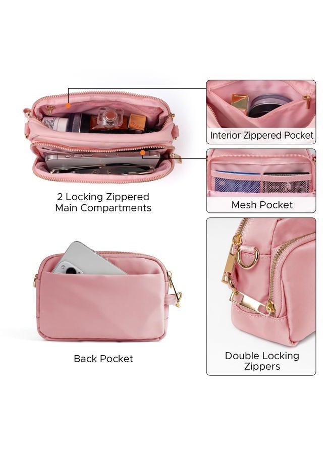 Joryin Anti Theft Crossbody Bag for Women, Slash-resistant RFID Blocking Travel Purses, Small Shoulder Bag Handbag, Nylon, Pink, 7.5 x 5.5 x 2.8 inches - Image 5
