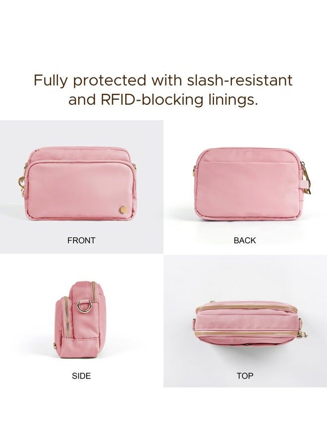 Joryin Anti Theft Crossbody Bag for Women, Slash-resistant RFID Blocking Travel Purses, Small Shoulder Bag Handbag, Nylon, Pink, 7.5 x 5.5 x 2.8 inches - Image 4