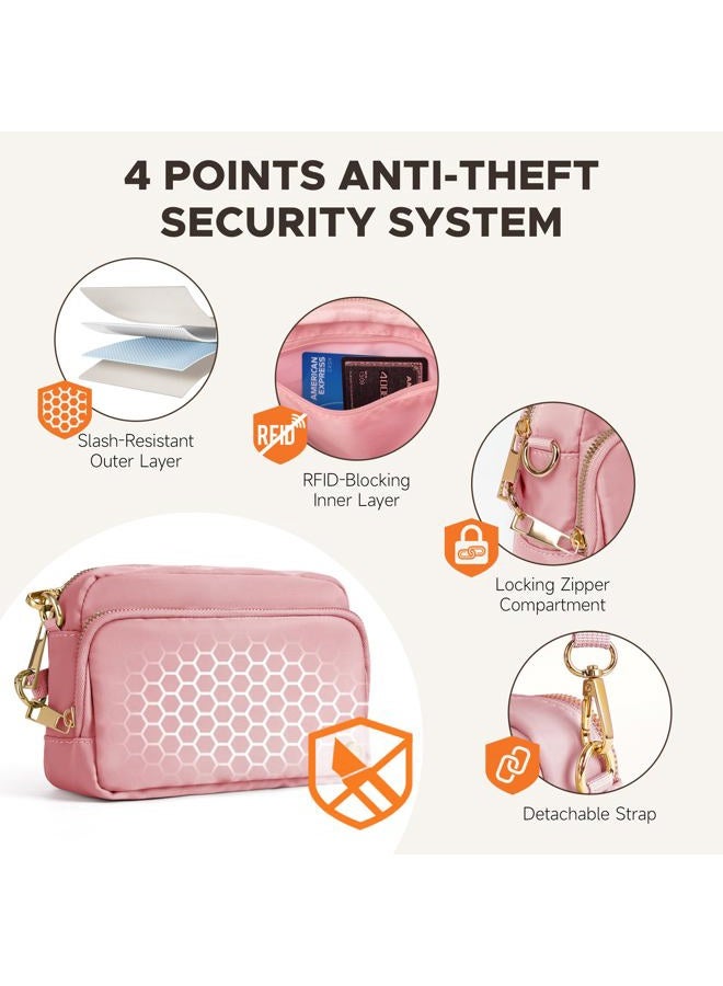 Joryin Anti Theft Crossbody Bag for Women, Slash-resistant RFID Blocking Travel Purses, Small Shoulder Bag Handbag, Nylon, Pink, 7.5 x 5.5 x 2.8 inches - Image 3