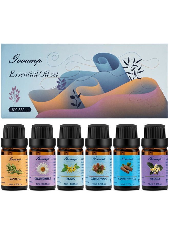 Gooamp Essential Oils Set-Top 6 Organic Blends for Diffusers, Candle Making, Aromatherapy, Humidifiers, Gifts - Vanilla,Neroli,Chamomile, Sandalwood, Ylang,Cedarwood(6X0.33 fl oz) - Image 1