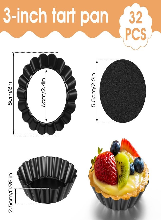 Yolev 32 Pcs Mini Tart Pans Egg Tart Molds with Removable Bottom Round Nonstick Quiche Pan Mini Pans Quiche Bakeware Mold Fluted Side - Image 2