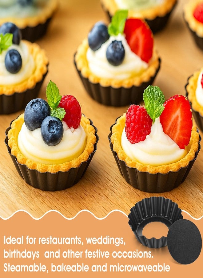 Yolev 32 Pcs Mini Tart Pans Egg Tart Molds with Removable Bottom Round Nonstick Quiche Pan Mini Pans Quiche Bakeware Mold Fluted Side - Image 3