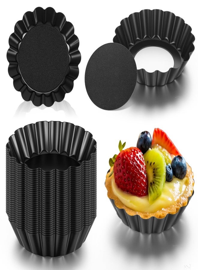Yolev 32 Pcs Mini Tart Pans Egg Tart Molds with Removable Bottom Round Nonstick Quiche Pan Mini Pans Quiche Bakeware Mold Fluted Side - Image 1