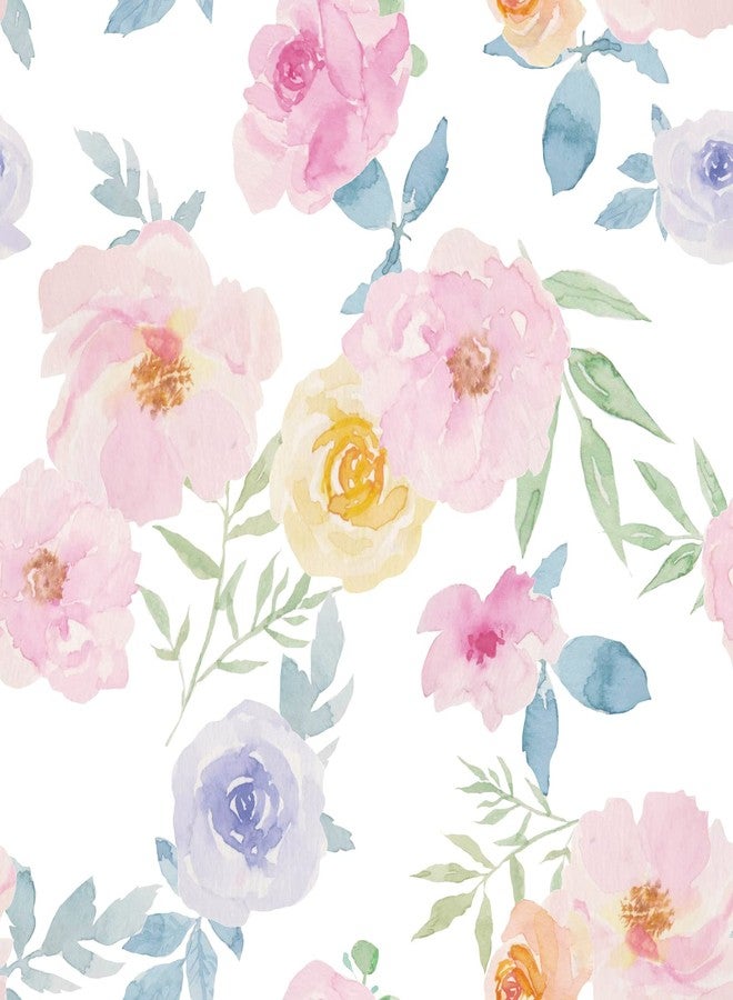 VaryPaper Pink Floral Wallpaper Stick and Peel 17.7"x78.7" Watercolor Peony Floral Contact Paper Self Adhesive Removable Vinyl Wall Paper Flower Stick on Wallpaper for Girls Bedroom Cabinets Walls - Image 1