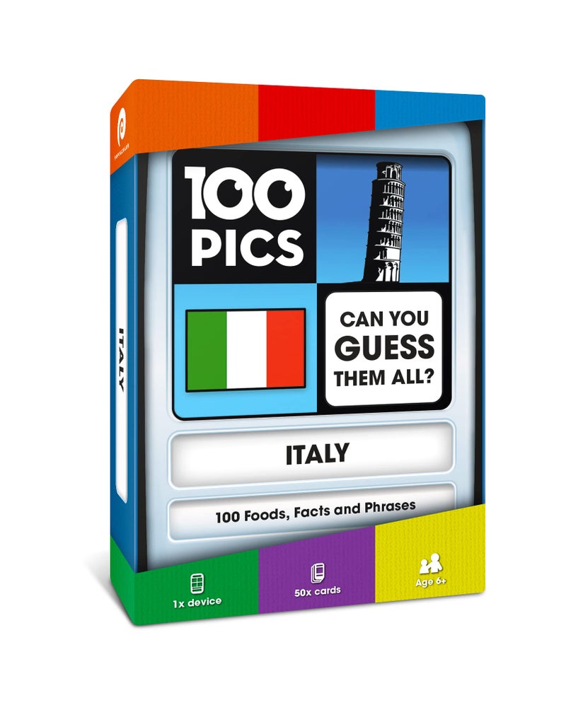 100 PICS Italy Game | Kids Games | Card Games & Fun Travel Games | Learning Resources | Card Games for Adults and Kids | Family Games | Flash Cards | Kids Travel | Ages 6+ - Image 1