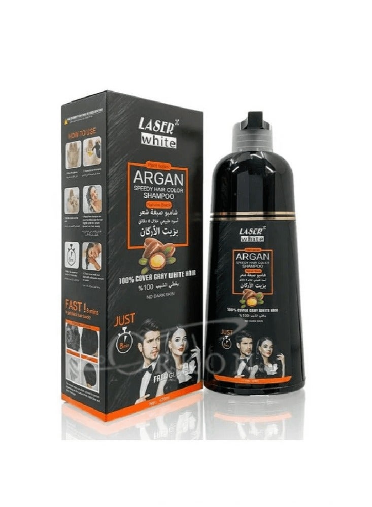 laser white Shampoo With Argan Oil Fast Coloring And Covering Gray Hair Natural Black - Image 1