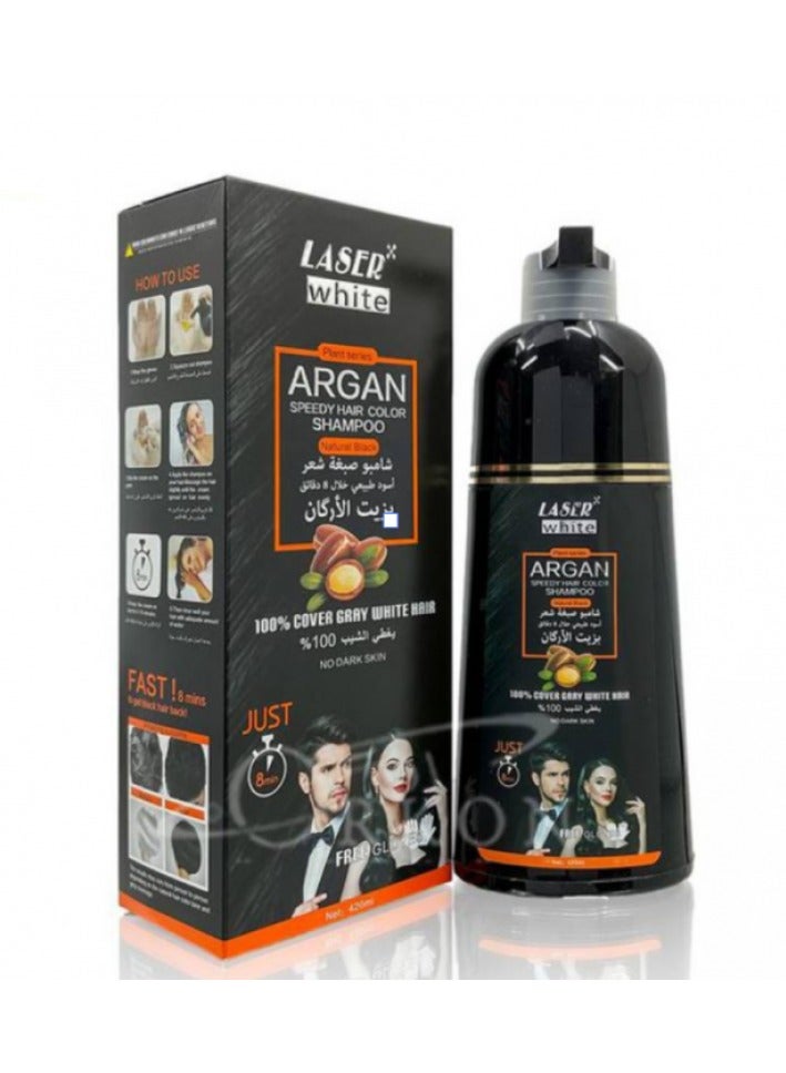 laser white Shampoo With Argan Oil Fast Coloring And Covering Gray Hair Natural Black - Image 2