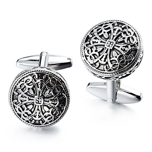 HAWSON Vintage Cufflinks for Men Shirt Retro Flower Pattern - Best Wedding Business Gifts for Men with Box - Image 1