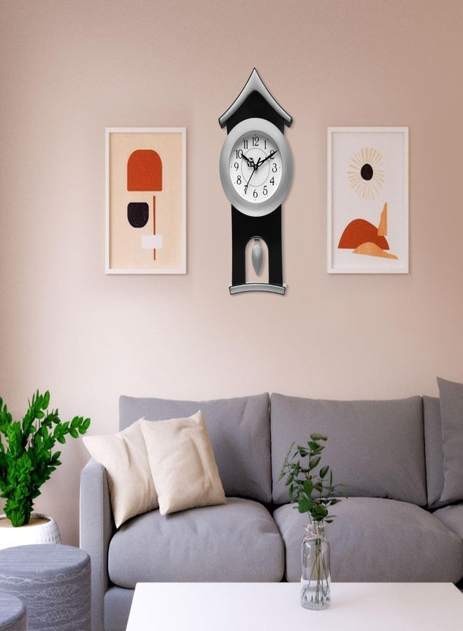 Harbour Analog Latest Stylish New Models Wall Clock with Pendulum for Home Living Room Hall Bedroom (Size Height 40 CM X Width 17.5 CM)- Home Decor Big Size Wall Clock vate (Silver) - Image 3