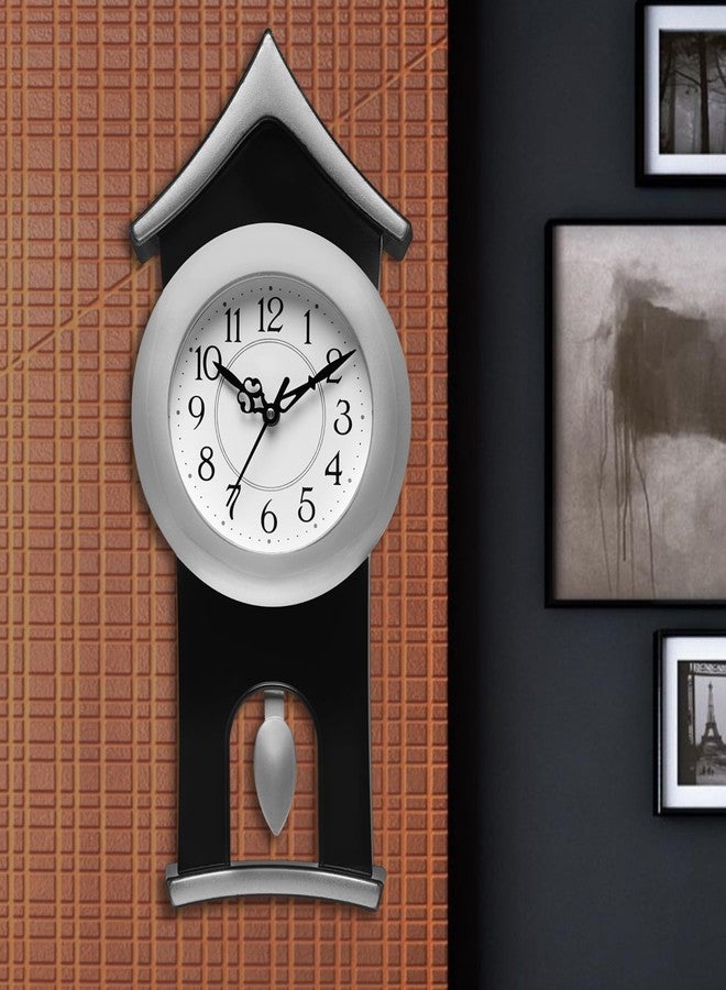 Harbour Analog Latest Stylish New Models Wall Clock with Pendulum for Home Living Room Hall Bedroom (Size Height 40 CM X Width 17.5 CM)- Home Decor Big Size Wall Clock vate (Silver) - Image 1