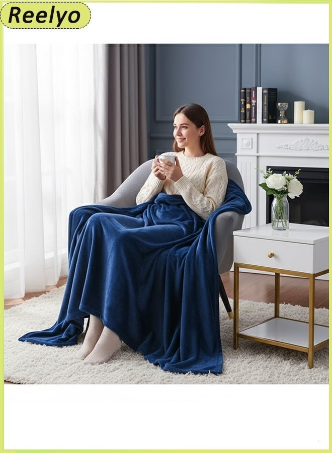 Reelyo 120/180*200CM Flannel Fleece Velvet Blanket Living Coral Blanket Weightless Sheet Blankets All Seasons Silky Wool Blanket Ac Blanket Double Bed Blanket Throw Super Soft Lightweight Bed Blanket Plush Fuzzy Cozy Luxury Microfiber Throw Blanket Super Cozy And Comfy Blanket Soft Korean King Size Blanket Soft Korean Single & Double For Bed, Sofa, Couch, Travel, Camping 200cm(L) Small & Large King Size Dark Blue - Image 4