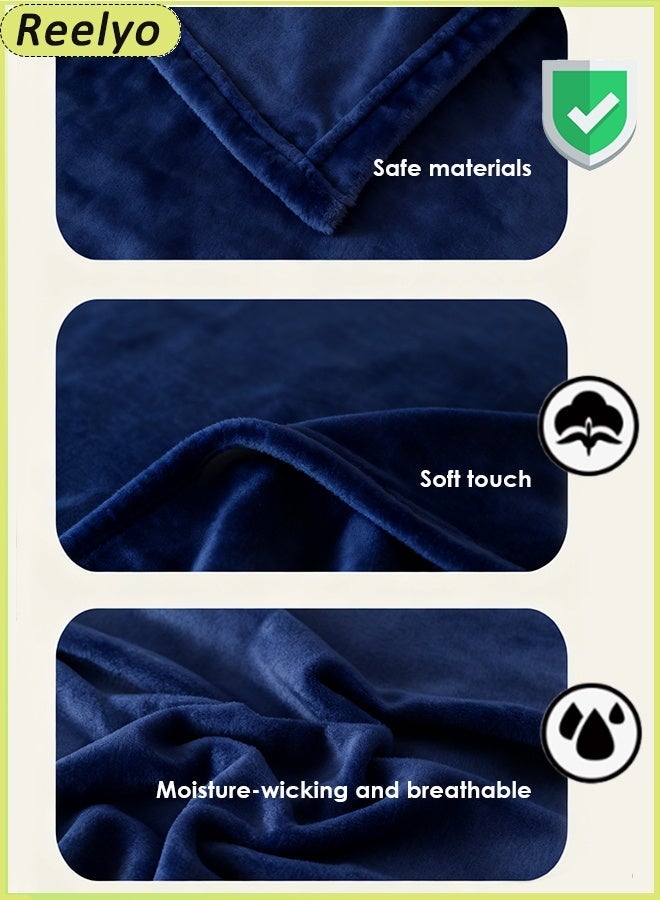 Reelyo 120/180*200CM Flannel Fleece Velvet Blanket Living Coral Blanket Weightless Sheet Blankets All Seasons Silky Wool Blanket Ac Blanket Double Bed Blanket Throw Super Soft Lightweight Bed Blanket Plush Fuzzy Cozy Luxury Microfiber Throw Blanket Super Cozy And Comfy Blanket Soft Korean King Size Blanket Soft Korean Single & Double For Bed, Sofa, Couch, Travel, Camping 200cm(L) Small & Large King Size Dark Blue - Image 3