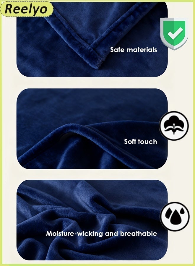 Reelyo Lightweight Fluffy Blanket, Weightless Summer AC Throw Blanket with Breathable Microfiber, Super Soft Luxury Sofa Flannel Fleece Silky Plush All-Season Korean King Size Bed Blanket Thin for Single Double King Size, Ideal for Bed Sofa Couch Travel Camping Cooling Setting (Dark Blue) - Image 3