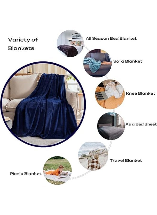 Reelyo Lightweight Fluffy Blanket, Weightless Summer AC Throw Blanket with Breathable Microfiber, Super Soft Luxury Sofa Flannel Fleece Silky Plush All-Season Korean King Size Bed Blanket Thin for Single Double King Size, Ideal for Bed Sofa Couch Travel Camping Cooling Setting (Dark Blue) - Image 5