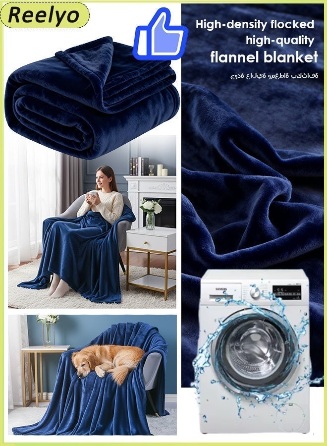 Reelyo Lightweight Fluffy Blanket, Weightless Summer AC Throw Blanket with Breathable Microfiber, Super Soft Luxury Sofa Flannel Fleece Silky Plush All-Season Korean King Size Bed Blanket Thin for Single Double King Size, Ideal for Bed Sofa Couch Travel Camping Cooling Setting (Dark Blue) - Image 4
