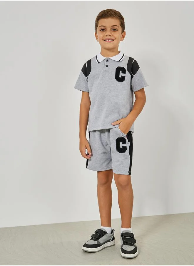 Styli Initial Patch Detail Polo T-Shirt & Shorts Set