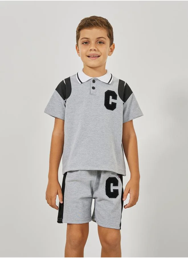 Styli Initial Patch Detail Polo T-Shirt & Shorts Set