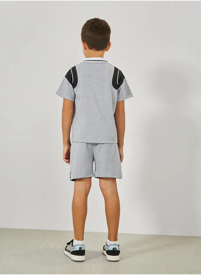 Styli Initial Patch Detail Polo T-Shirt & Shorts Set