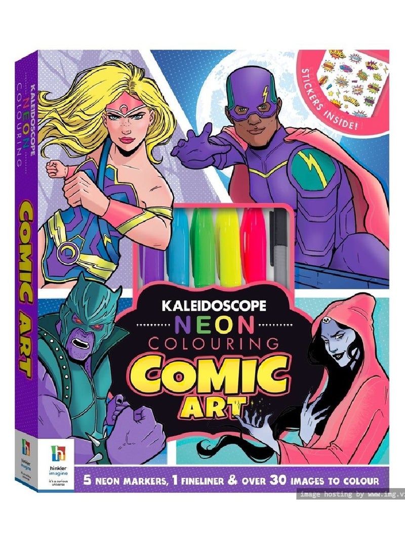 Hinkler Kaleidoscope Neon Coloring Kit Comic Art - Image 1