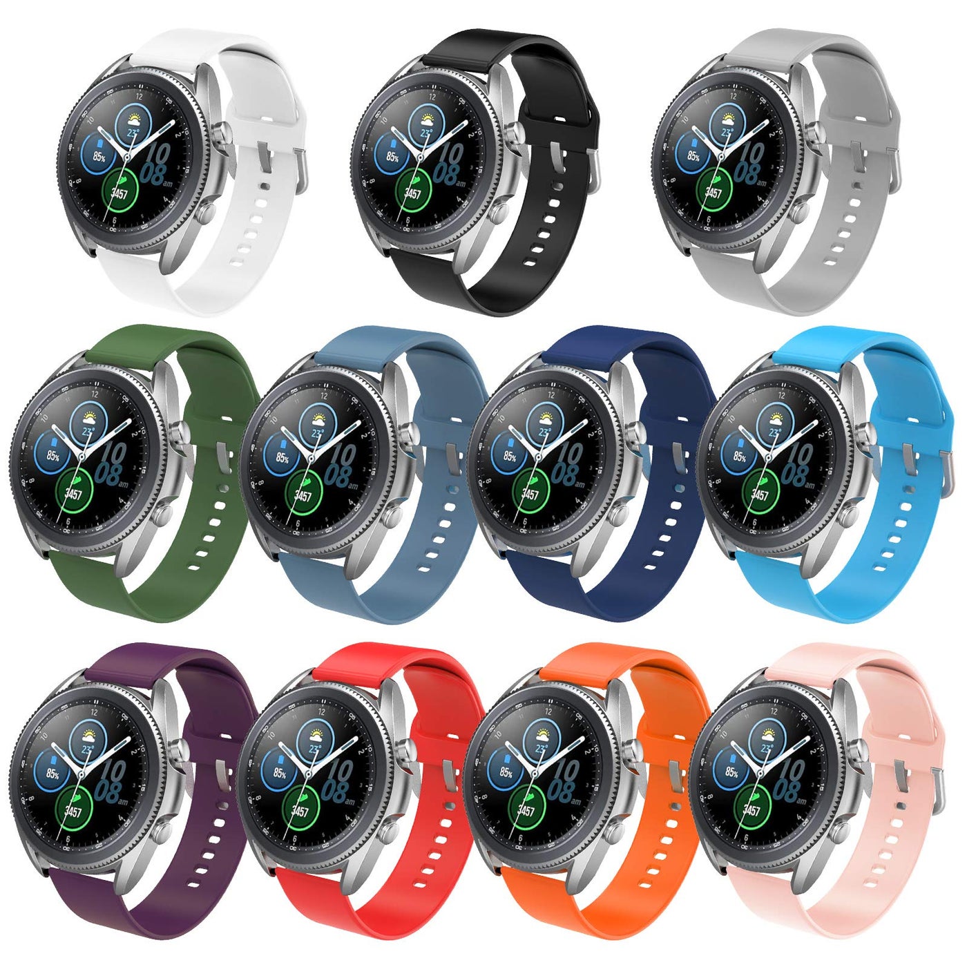 Simpeak 11-Pack 22mm Width Quick Release Watch Band Straps, Women Men Soft Silicone Bands Bracelet Sports Strap Compatible with Samsung Galaxy Watch 3 45mm/Galaxy Watch 46mm/Gear S3 Frontier Classic