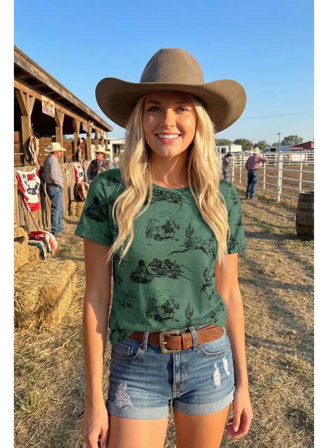 Shein Womens Summer Tops Short Sleeve T-Shirts Western Graphic Crew Neck Casual Cute Tees 2026 Clothes, A Green, S - Image 4