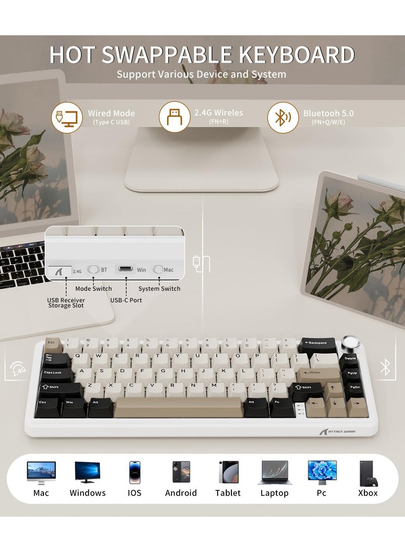 Attack Shark X66 Wireless Mechanical Gaming Keyboard with Knob,Tri Mode USB-C/BT5.0/2.4G Gasket Mounted 60% RGB Gaming Keyboard, Side Printed PBT Keycap,Hot Swappable Strawberry Switch - Image 3
