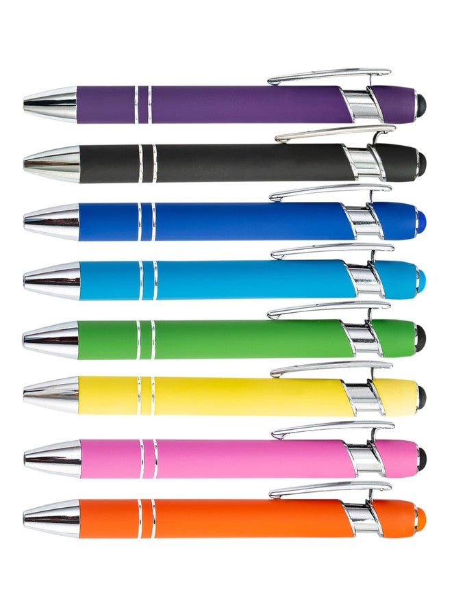 PASISIBICK 8 Pieces Ballpoint Pens with Stylus tip, 2-in-1 Stylus Retractable Ballpoint Pen, Metal Stylus Pen for Touch Screens, 1.0 mm Black Ink - Image 1
