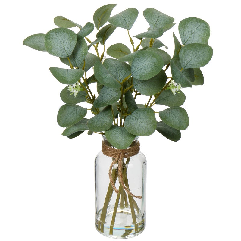 Briful Artificial Eucalyptus Stems in Glass Vase with Faux Water 14 Fake Plant Eucalyptus Leaves for Home Bathroom Office Farmhouse Wedding Centerpiece Dcor