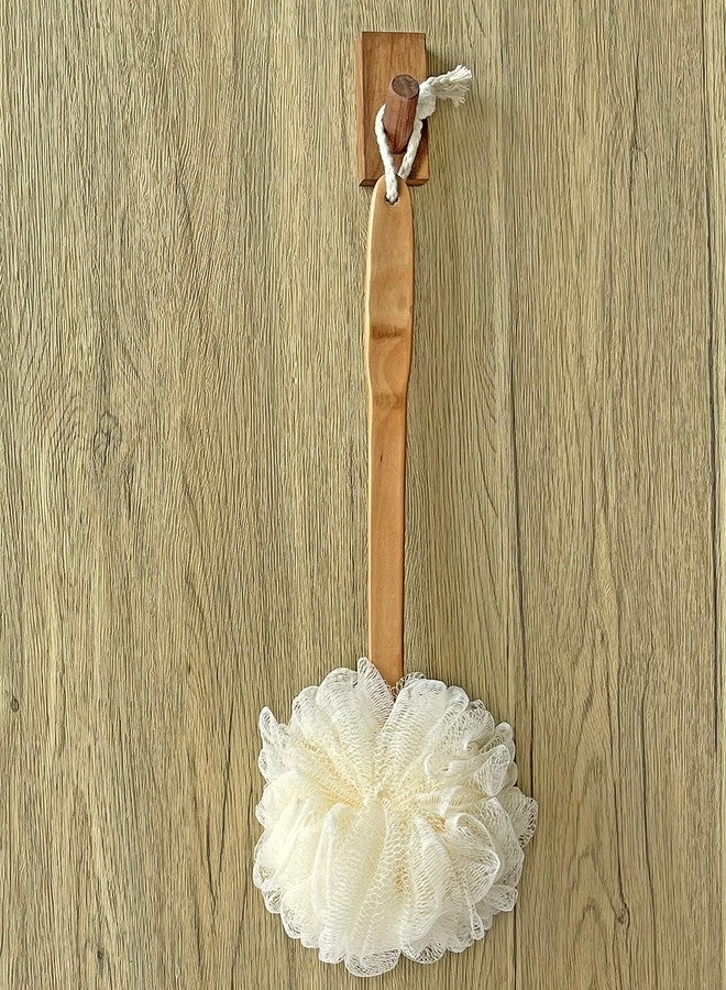 JINS-Hung Shower Loofah Body & Back Scrubber - Exfoliating Loofah luffa Bath Brush On a Stick - with Long Wooden Handle Back Brush for Men & Women - Easy Reach Body Wash & Lotion Applicator（ 2 Pack- White） - Image 2