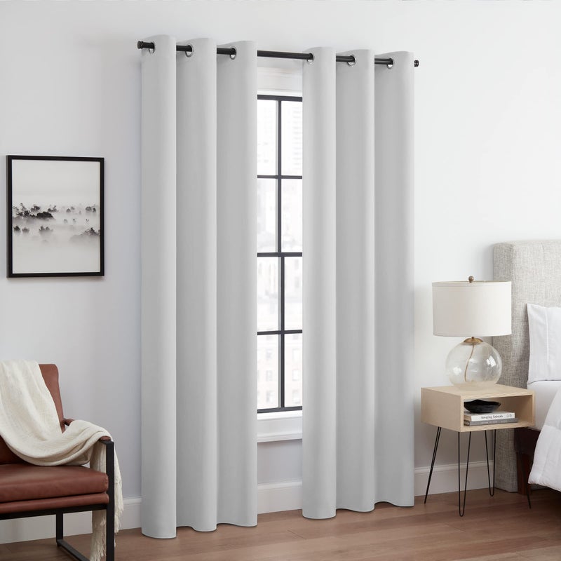 ECLIPSE Andover Solid Tripleweave Thermal Blackout Grommet Curtains for Bedroom 2 Panels 42 in x 95 in Silver White