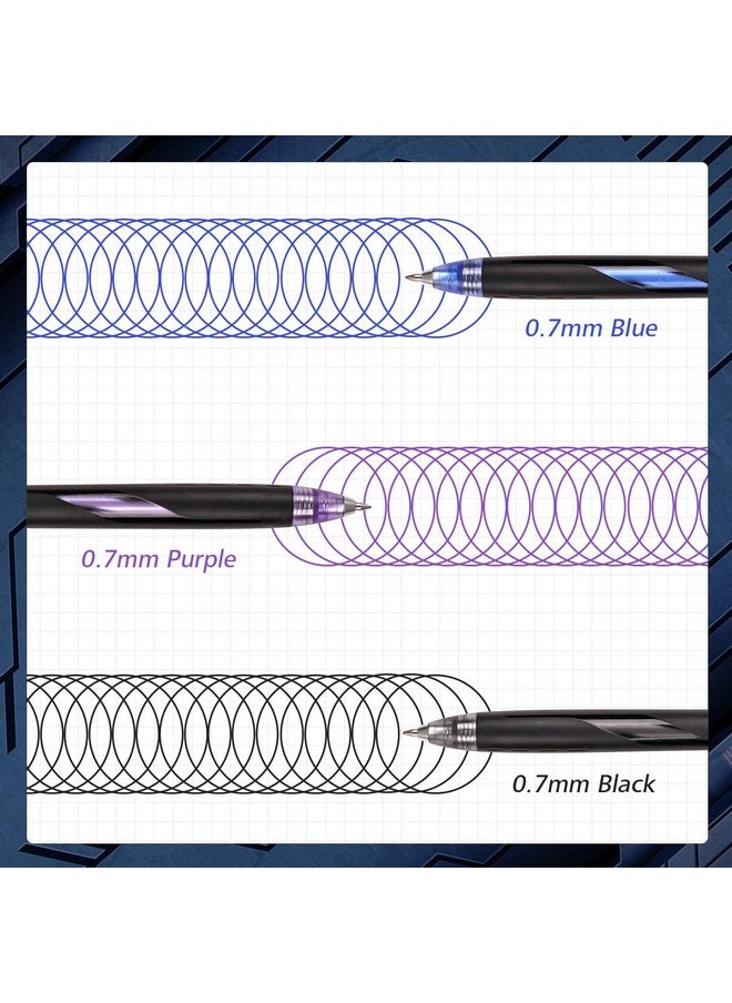 WRITECH Retractable Gel Ink Pens: Low Center Of Gravity 0.7Mm Multicolor Medium Point With Refills Silent Click No Smear Pen Black Blue Purple 3Ct Up Gel Flash  - Image 2