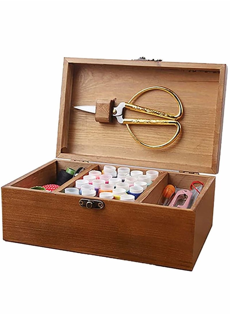 HomarKet 124 PCS Sewing Kit Box Basket Wooden Vintage Accessories Organizer Tools Supply Case Repair Set Storage Threads Needles Scissors for Hand Machine DIY Craft Beginners Adults Kids Home Emergencies  - Image 4