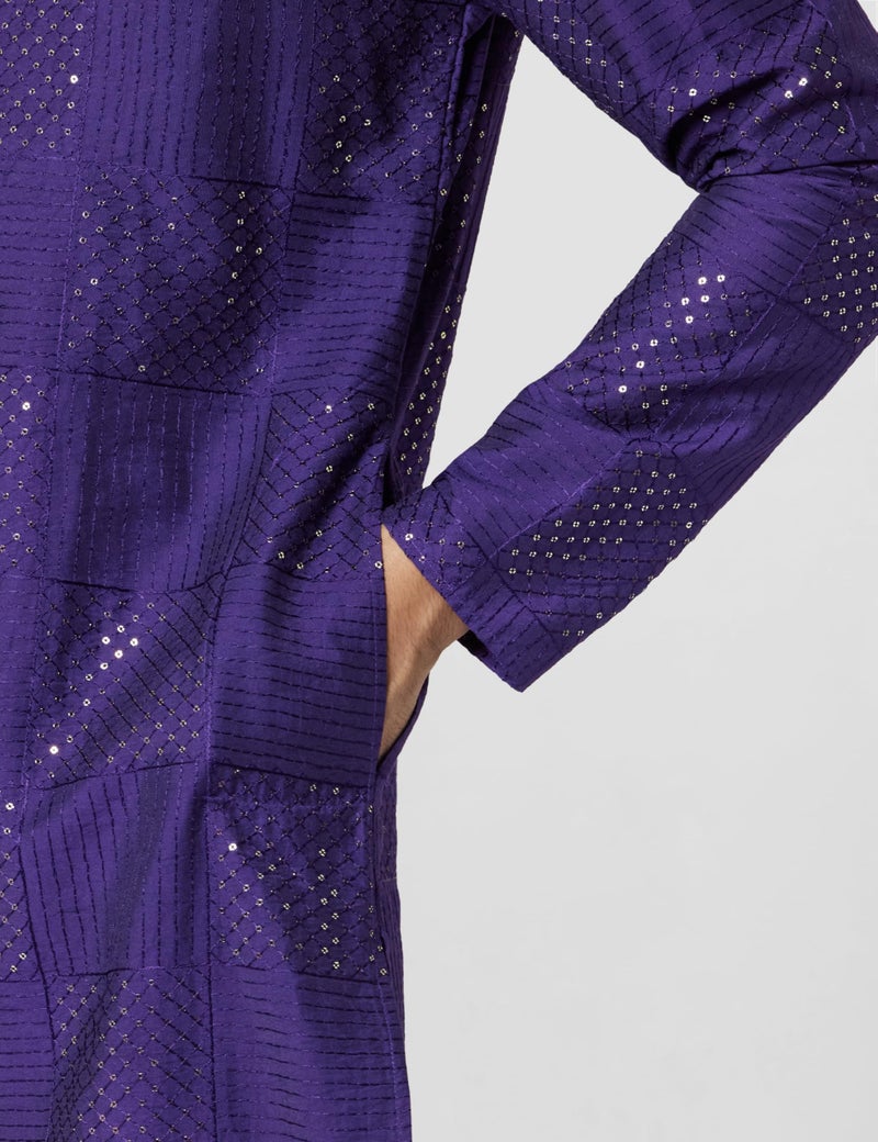 KISAH Kurta for Men – Solid, Textured Cotton Blend Kurta | Ethnic & Casual Wear for Festivals, Parties & Office Purple - Image 5