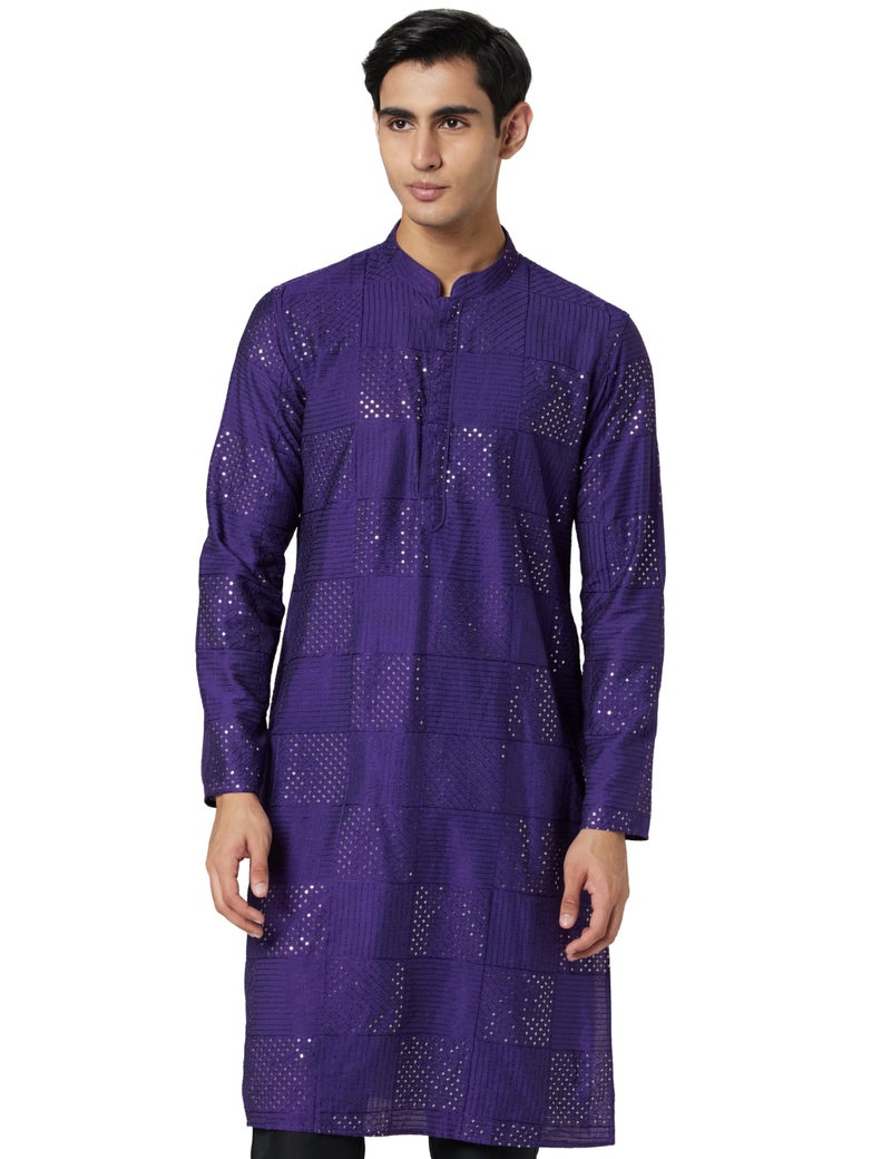 KISAH Kurta for Men – Solid, Textured Cotton Blend Kurta | Ethnic & Casual Wear for Festivals, Parties & Office Purple - Image 1