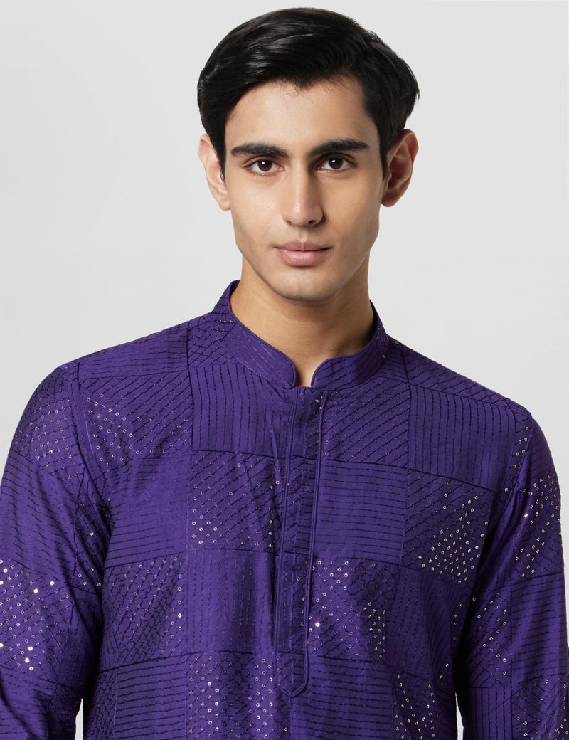 KISAH Kurta for Men – Solid, Textured Cotton Blend Kurta | Ethnic & Casual Wear for Festivals, Parties & Office Purple - Image 3