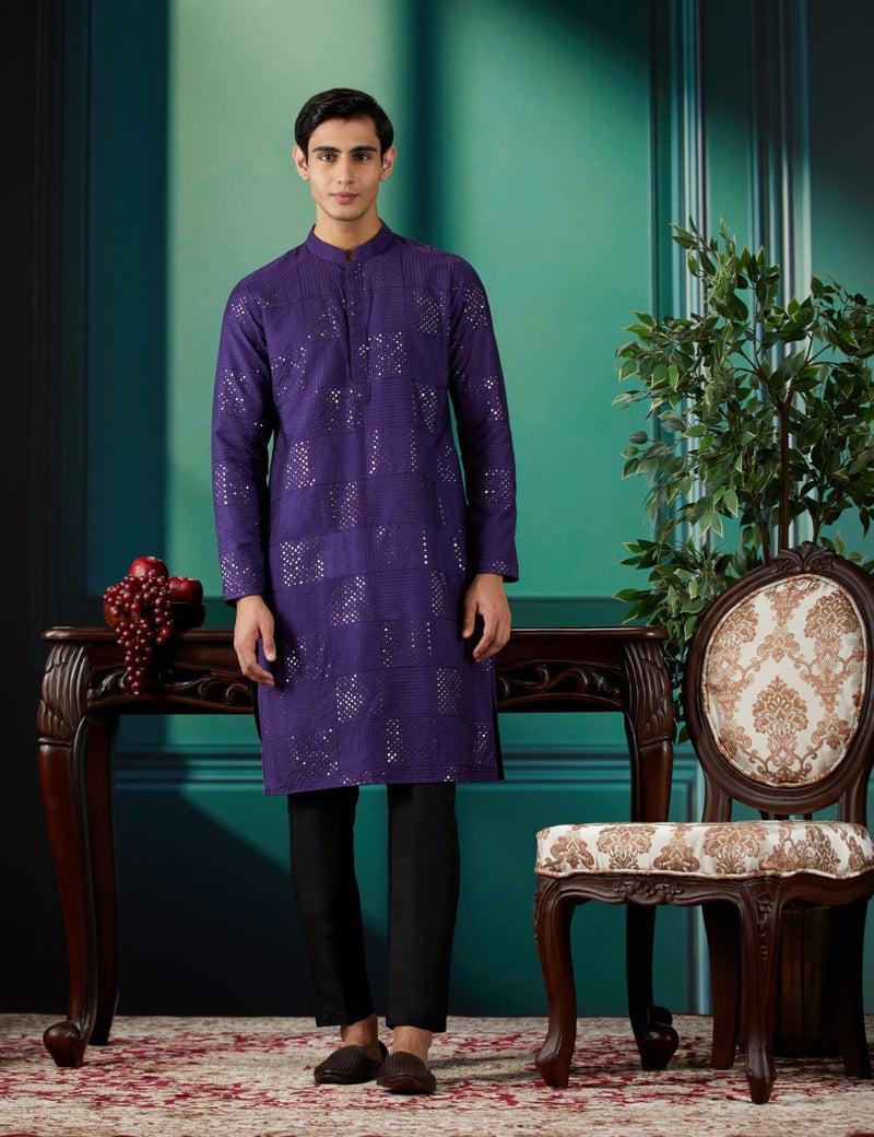 KISAH Kurta for Men – Solid, Textured Cotton Blend Kurta | Ethnic & Casual Wear for Festivals, Parties & Office Purple - Image 2