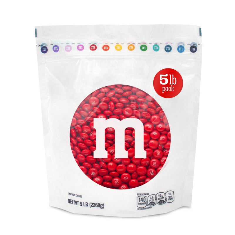 M&M’S WORLD Red Milk Chocolate Candy 5lb Resealable Pack for Candy Bars Birthday Parties 4th of July Christmas Valentine's Day Dessert Tables and Party Favors - Image 1